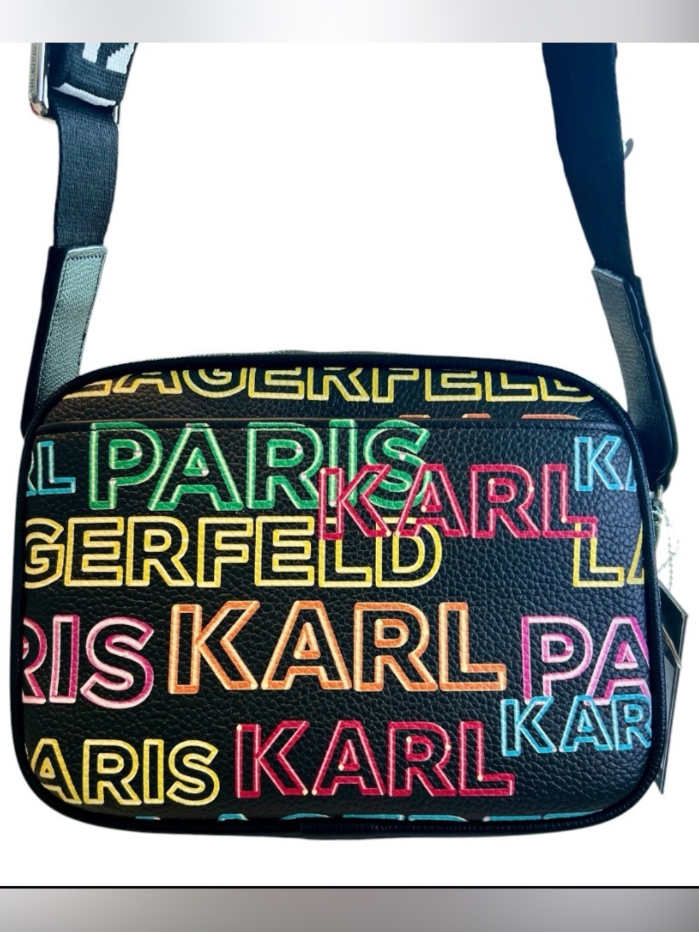Karl Lagerfeld Crossbody Bag Leather Neon Multicolor Logo Round Pouch NWT - Picture 4 of 5